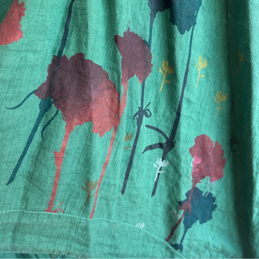 Blue Fish Handmade Hand Painted Teal Floral Summer Linen Dress EUC - Picture 5 of 6